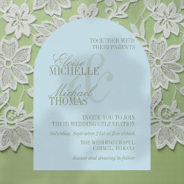Modern Script Citrus Blue Formal Arch Wedding Inbjudningar
