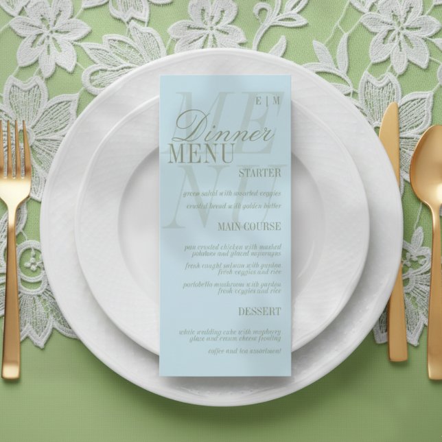 Modern Script Citrus Blue Formal Wedding Meny (Set the dinner tables of your big day with this Modern Script Citrus Blue Formal Wedding Menu! )