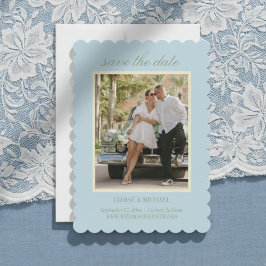 Modern Script Citrus Blue Wedding Photo Spara Datumet