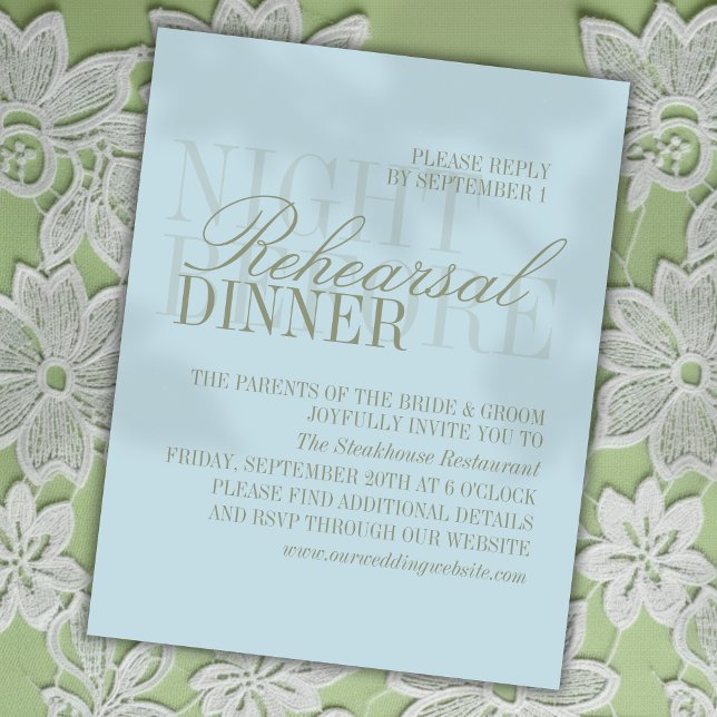 Modern Script Citrus Blue Wedding Rehearsal Tilläggskort (Invite guests to join your rehearsal dinner with this Modern Script Citrus Blue Card!)