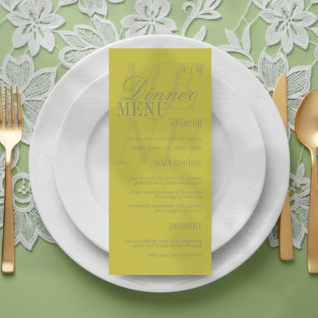 Modern Script Citrus Green Formal Wedding Meny (Set the dinner tables of your big day with this Modern Script Citrus Green Formal Wedding Menu! )