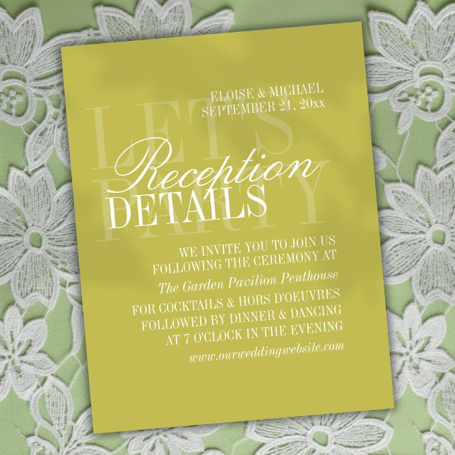 Modern Script Citrus Green Wedding Details Tilläggskort (Invite guests to join your rehearsal dinner with this Modern Script Citrus Green Card!)