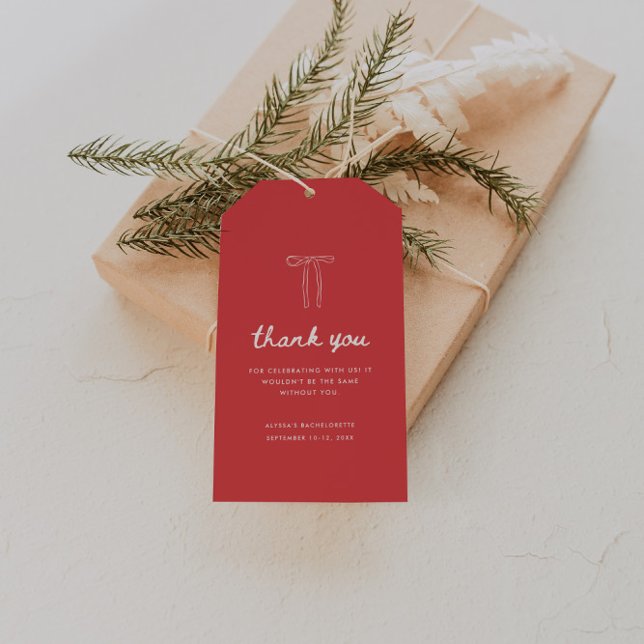 Modern Script Coquette Bow Bachelorette Thank You Presentetikett (Skapare uppladdad)
