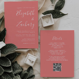 Modern Script Coral Pink QR Code Wedding Inbjudningar