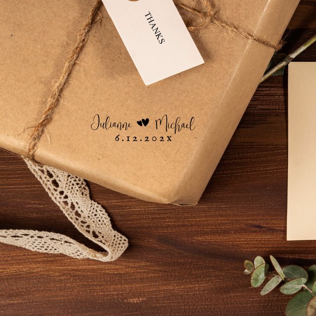 Modern Script Couple Namn | Personlig Bröllop Självfärgande Stämpel (Skapare uppladdad)