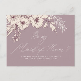 Modern Script Creme Blommigt Maid of honor Vykort