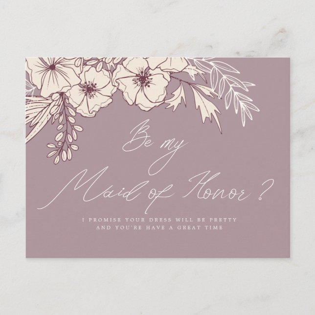 Modern Script Creme Blommigt Maid of honor Vykort (Framsida)
