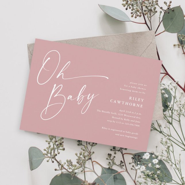 Modern Script Damrosa Flick Baby Shower Inbjudningar (Skapare uppladdad)