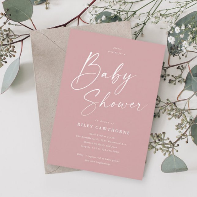 Modern Script Damrosa Flickor Baby Shower Inbjudningar (Skapare uppladdad)