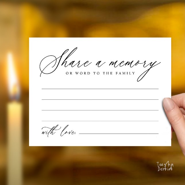 Modern Script Dela en Minnes-Funeral Kort (Modern Script Share a Memory Funeral Note Card in Navy Blue)