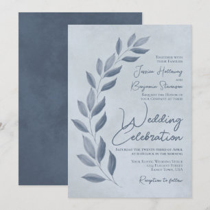 Modern Script Dusty Blue & Pewter Löv Bröllop Inbjudningar
