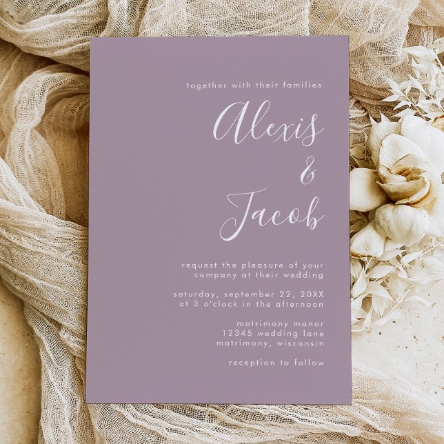 Modern Script Dusty Lavender Wedding Inbjudningar (Skapare uppladdad)