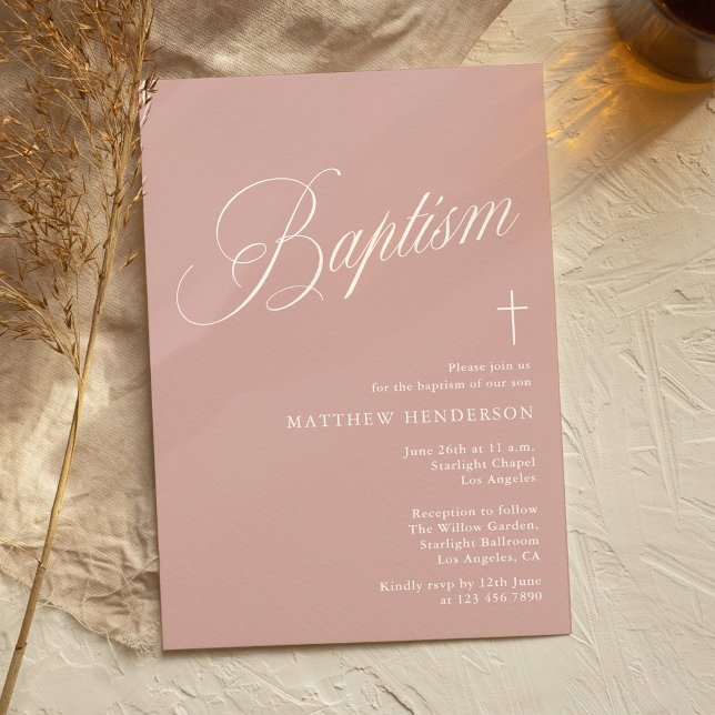 Modern Script Dusty Pink Girl Baptism Inbjudningar (Skapare uppladdad)