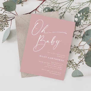 Modern Script Dusty Pink Oh Babyfirande Inbjudningar