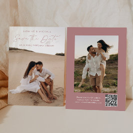 Modern Script Dusty Rose QR-kod 2 Foto Spara Datumet