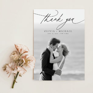 Modern Script Elegant Foto Bröllop Tacksamhetskort Inbjudningar