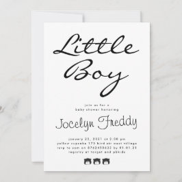 Modern Script Elegant Little Boy Black On White Inbjudningar