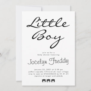 Modern Script Elegant Little Boy Black On White Inbjudningar