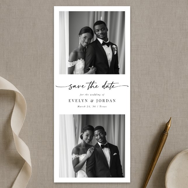 Modern Script Elegant Photo Booth Bookmark Wedding Spara Datumet (Skapare uppladdad)