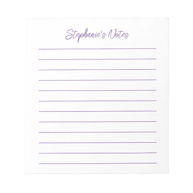 Modern Script Elegant Purple Lined Personalized Anteckningsblock (Framsida)