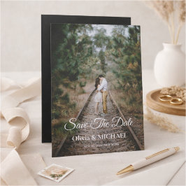 Modern Script Elegant Wedding Photo Save The Date Magnetisk Inbjudningskort