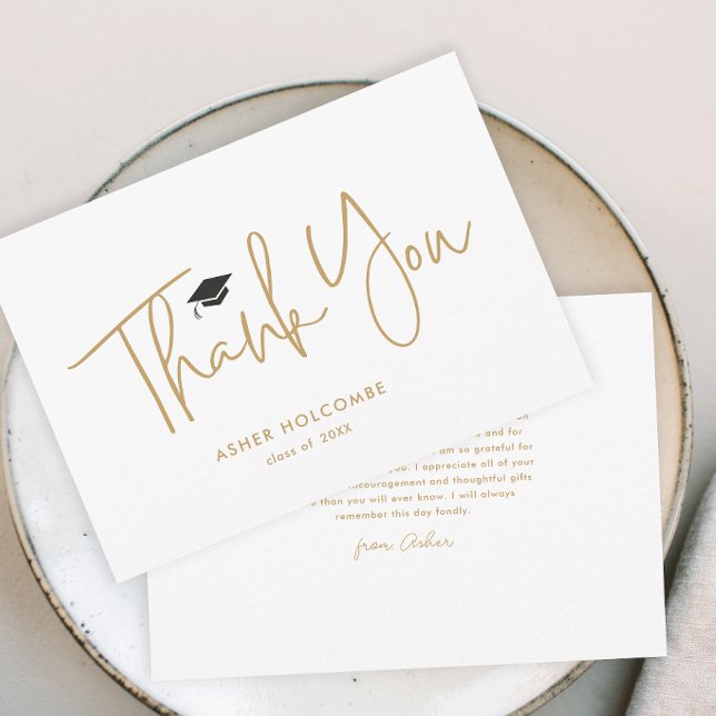 Modern Script Enkel Examen Tack Kort (Modern script graduation thank you card.
)