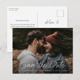 Modern Script Enkel Foto Bröllop Spara Datum Vykort
