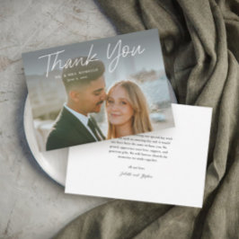 Modern Script Enkel Foto Bröllop Tack Kort