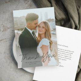 Modern Script Enkel Foto Bröllop Tack Kort