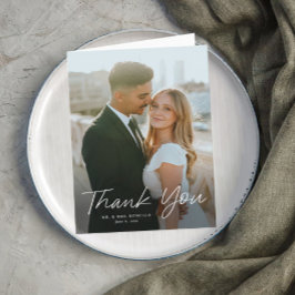 Modern Script Enkel Foto Bröllop  Tack Kort