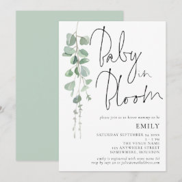 Modern Script Eucalyptus Baby i Bloom Shower Inbjudningar