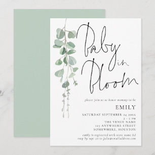Modern Script Eucalyptus Baby i Bloom Shower Inbjudningar
