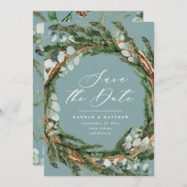 Modern script eucalyptus elegant bröllop spara datumet