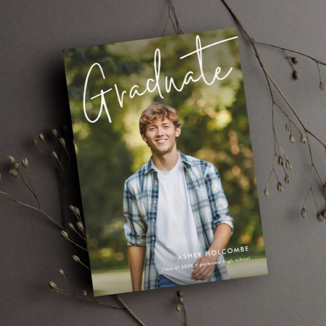 Modern Script Examen Enkel Foto Examen Inbjudningar (Modern Graduate Script Photo Graduation Invitations.)
