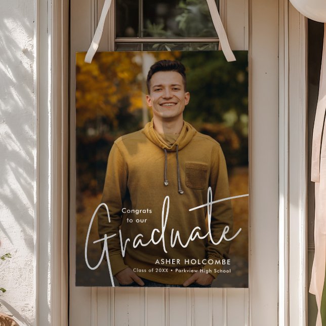 Modern Script Examen Enkel Foto Examen  Poster (Modern script graduation photo welcome sign poster. Available as an instant download.)