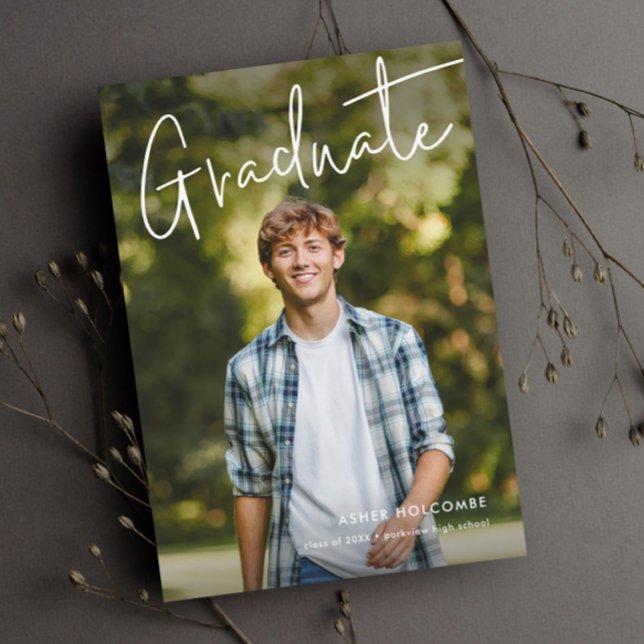 Modern Script Examen Simple Foto Examen Meddelande (Modern Graduate Script Photo Graduation Announcements.)