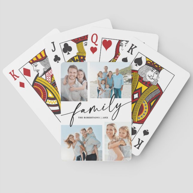 Modern Script Familj 4 Foto Collage  Casinokort (Baksidan)