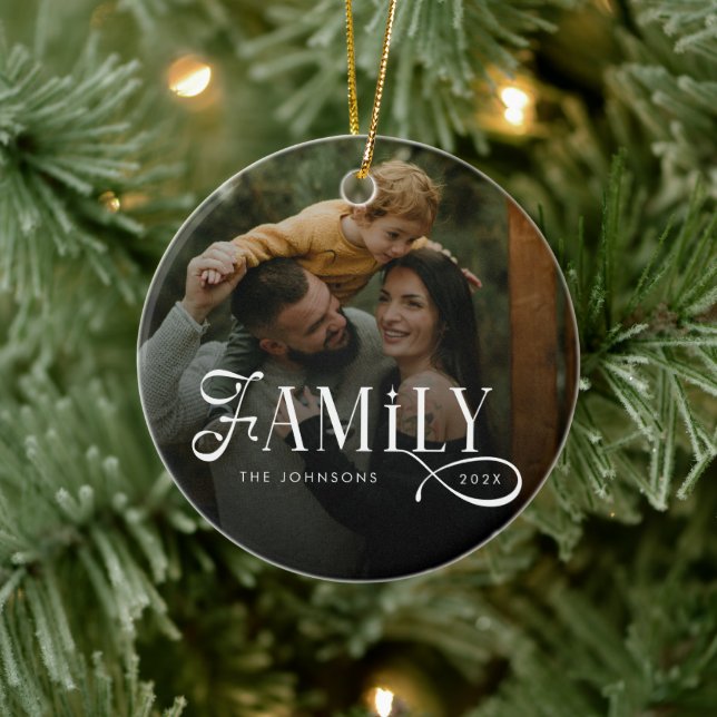 Modern Script Familj Anpassad Foto Namn  Julgransprydnad Keramik (Träd)