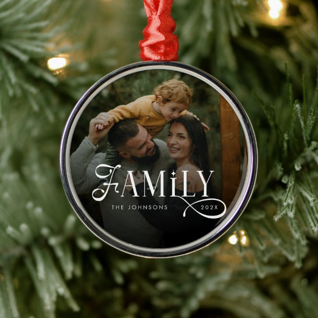 Modern Script Familj Anpassad Foto Namn  Julgransprydnad Metall (Träd)