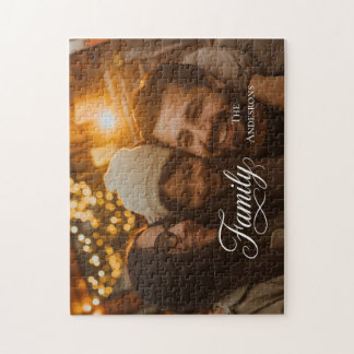 Modern Script Familj Anpassad Foto Namn Pussel