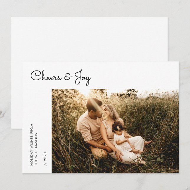 Modern Script-familjens fotojulkort - Helgdag (Fram/baksida)