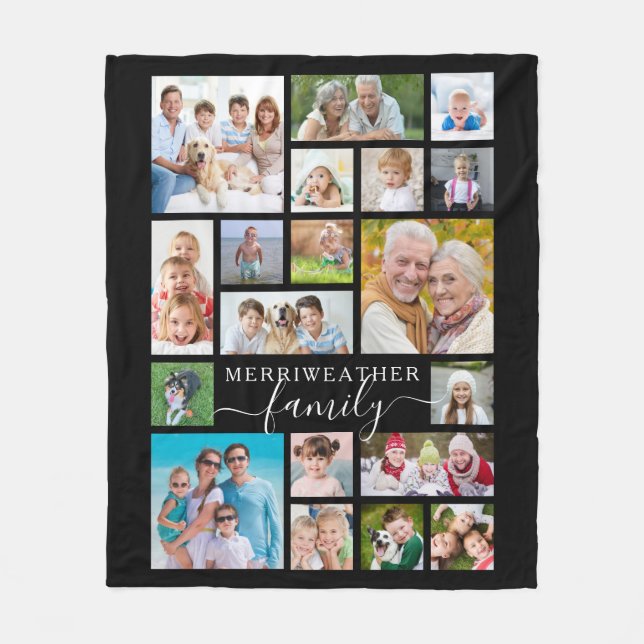 Modern Script FAMILY 19 Photo Collage Black Fleecefilt (Framsidan)