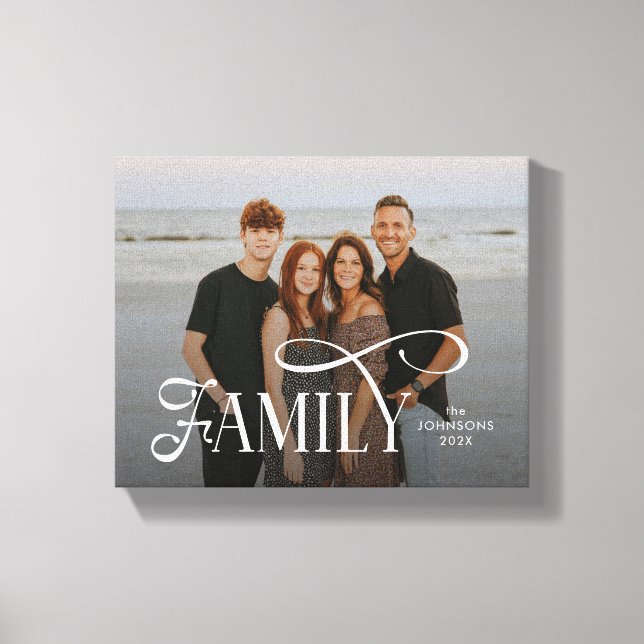 Modern Script Family Custom Photo Name  Canvastryck (Framsida)