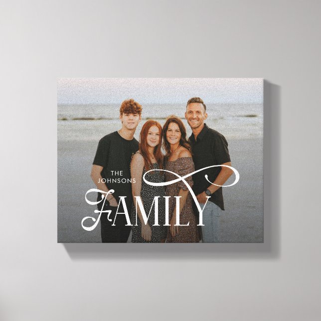 Modern Script Family Custom Photo Name  Canvastryck (Framsida)