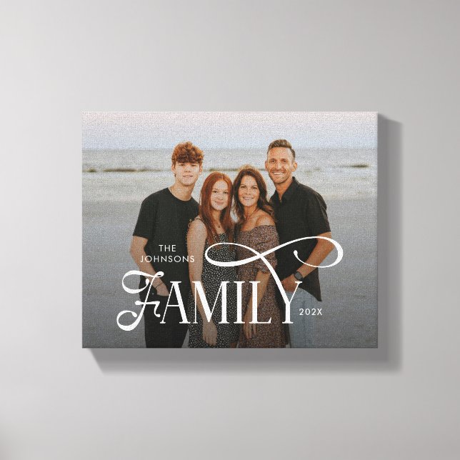 Modern Script Family Custom Photo Name  Canvastryck (Framsida)