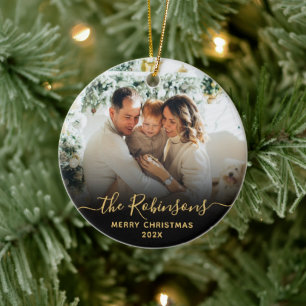 Modern Script Family Namn Photo God jul Julgransprydnad Keramik