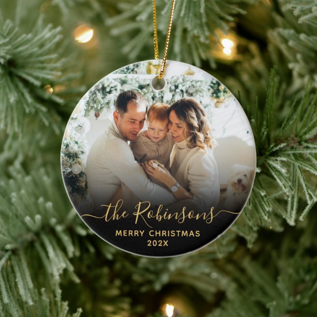 Modern Script Family Namn Photo God jul Julgransprydnad Keramik (Träd)