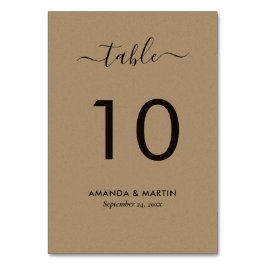 Modern Script Faux Kraft Papprare Bröllop Bordsnummer