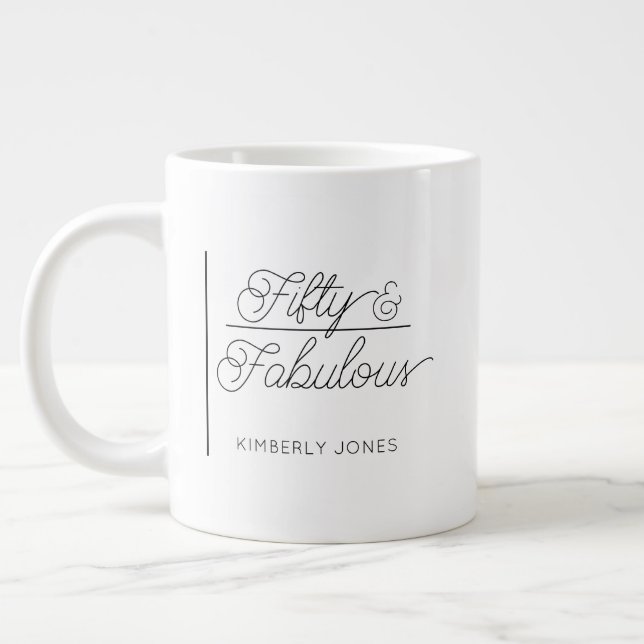Modern Script Femtio och fantastisk 50-årsdag Jumbo Mugg (Vänster)