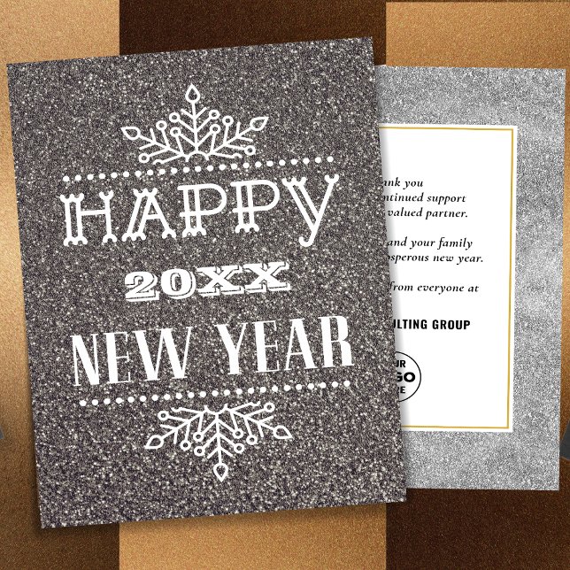 Modern Script Festive Silver Glitter Corporation Julkort (Skapare uppladdad)